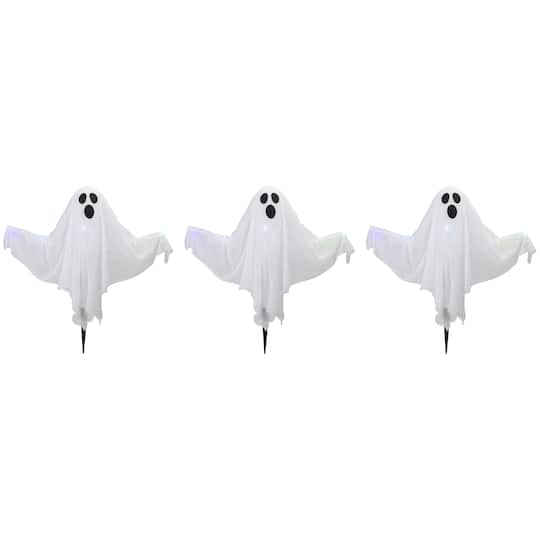Lighted White Ghost Halloween Lawn Stakes Set, 3ct.